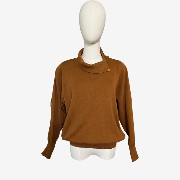 Yukali Wool Blend Brown Cowl Neck Sweater D-Ring Sleeve Detail Size 10 - Picture 1 of 10